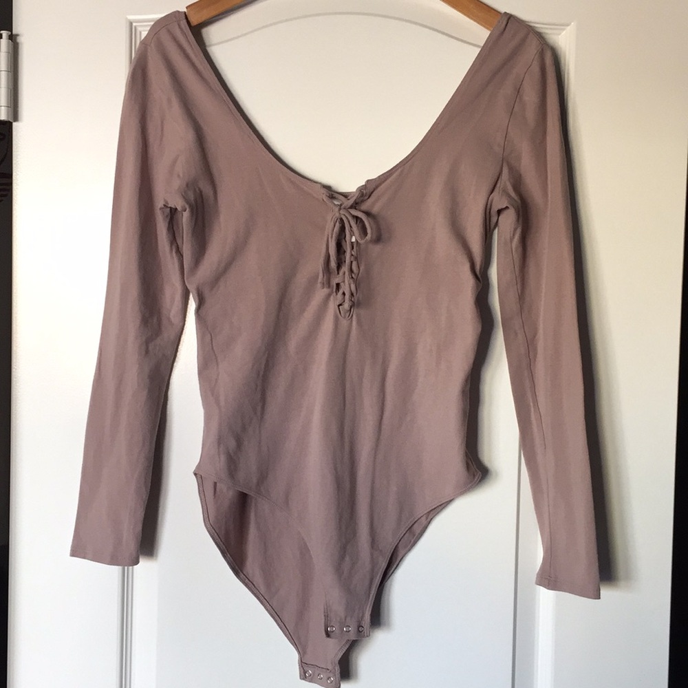 Pink! VS Tan Long Sleeve Body Suit